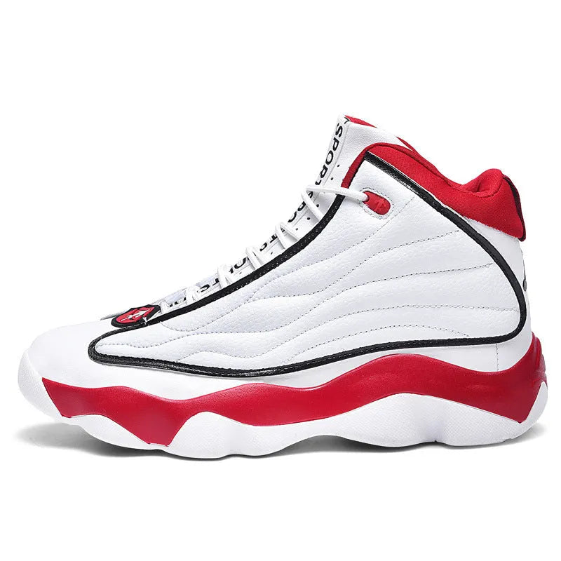 Men's high-top basketball shoes with mesh upper and rubber sole in AJ13 colour options