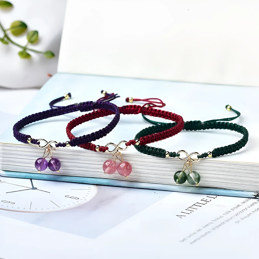 Natural strawberry quartz cherry bracelet for women with fruit-shaped crystal beads