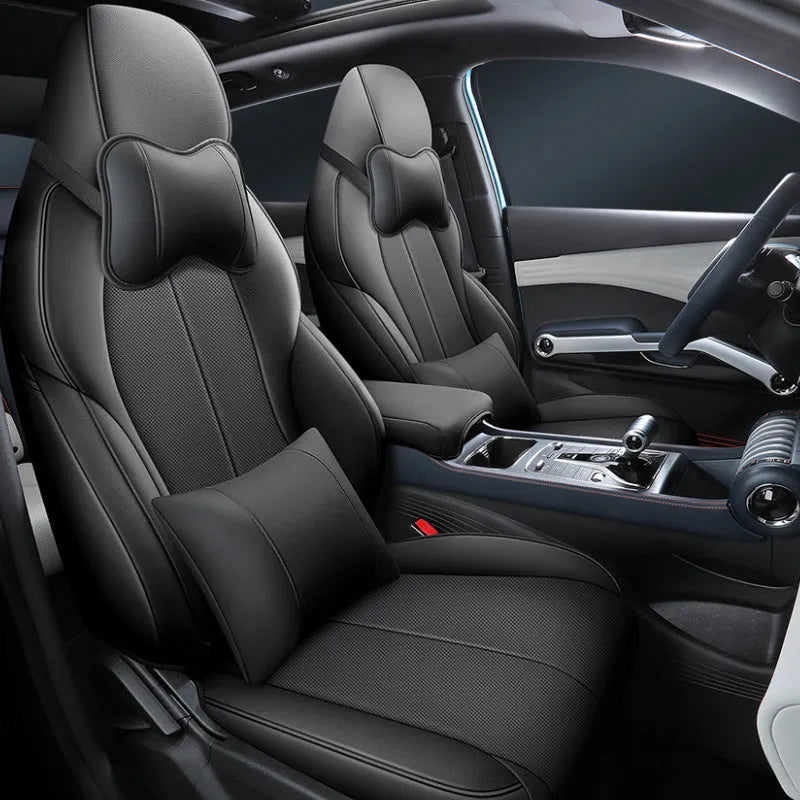 Yuan PLUS special car seat cushion cover in adventure green showing full back pack fitment and durable fabric texture