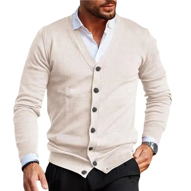 Men's slim fit acrylic cardigan sweater coat in wine red colour showing front button detail