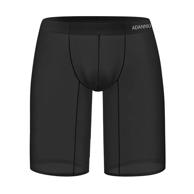Men's seamless mesh home shorts in black nylon with hip lifting function