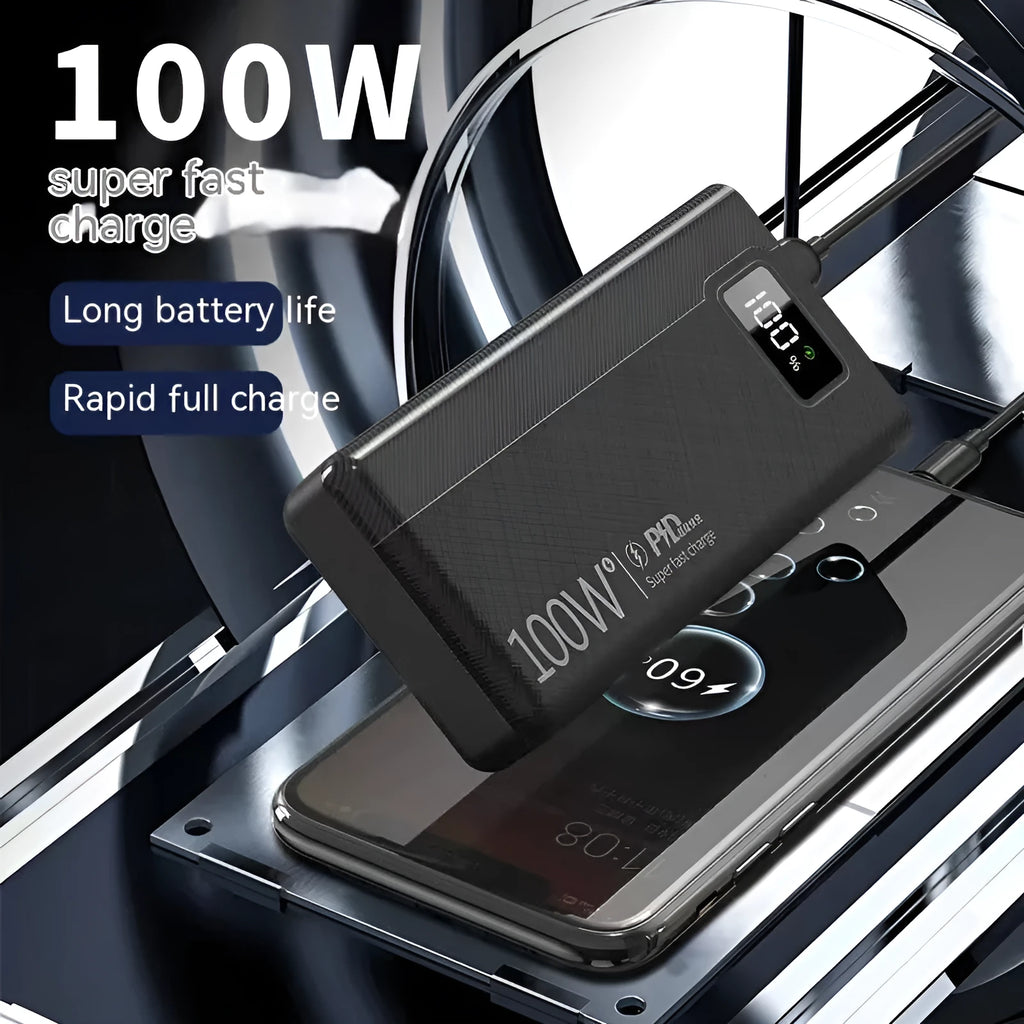 Large capacity power bank in black or white plastic shell with fast charging capability