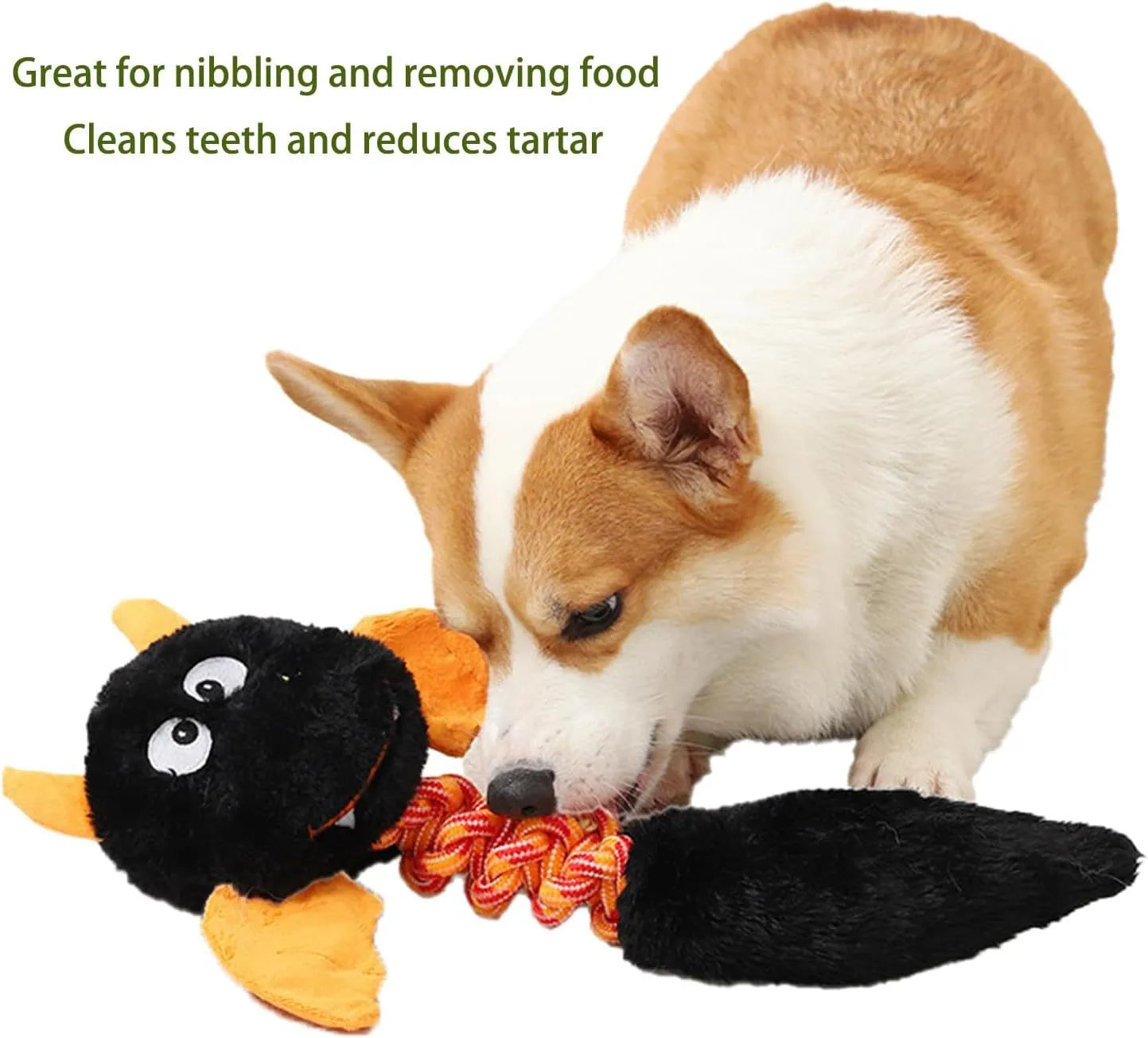 44cm plush squeaky dog toy with rabbit fleece fabric in black, green, or red colour options