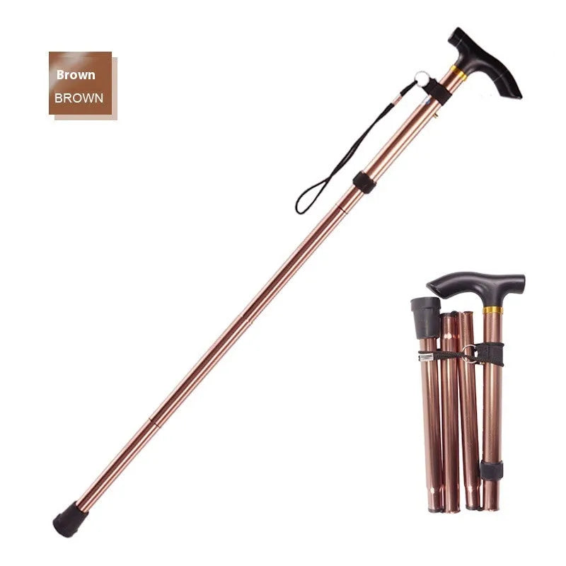 Aluminium folding walking cane extended to show adjustable height and non-slip handle