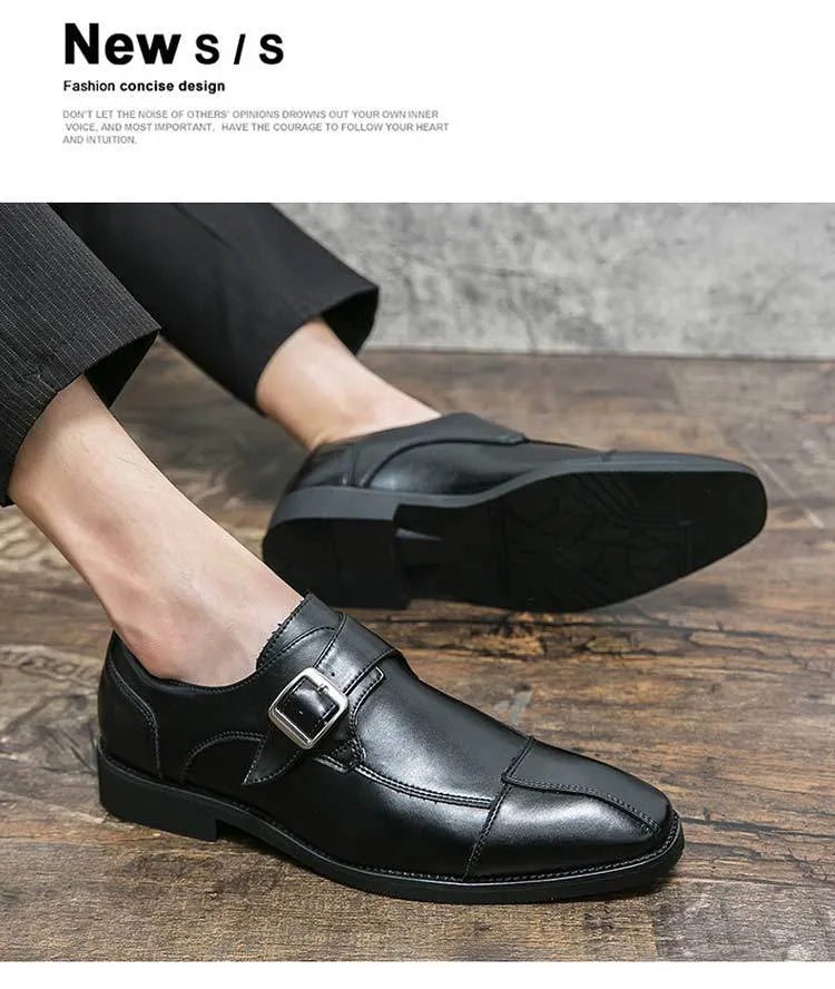 Men's brown blue British retro buckle casual shoes with tall crown microfiber upper