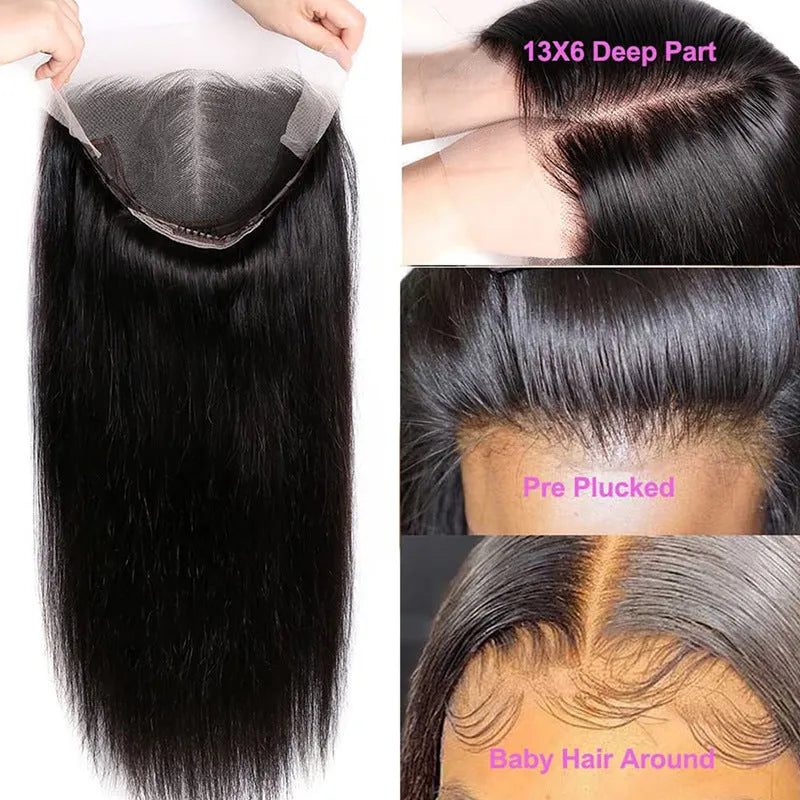 Black straight human hair wig with 13x6 lace front shown at 24 inch length