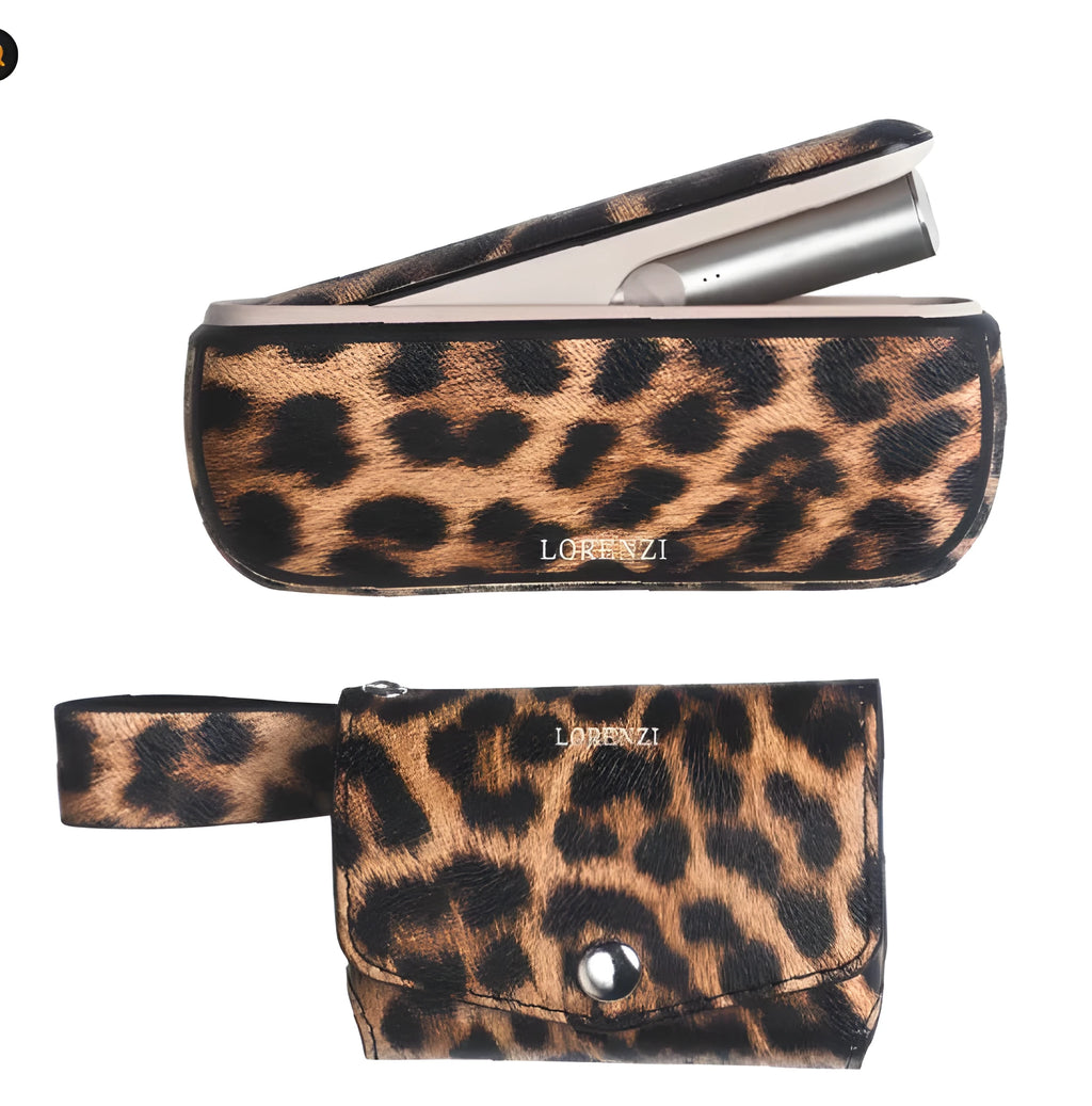 Light luxury storage protective bag in leopard print and yellow colour with a zipper closure.