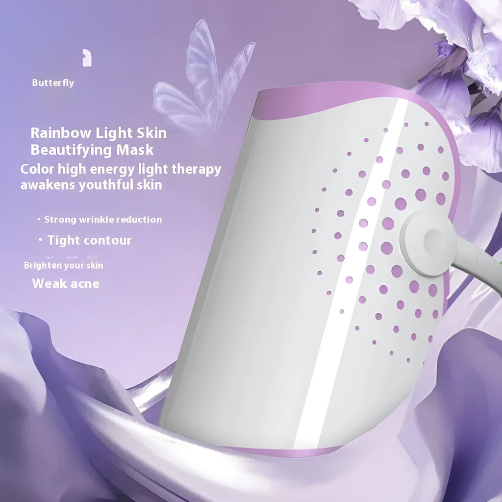 White and purple photon IPL beauty mask device for facial colour light therapy at home.
