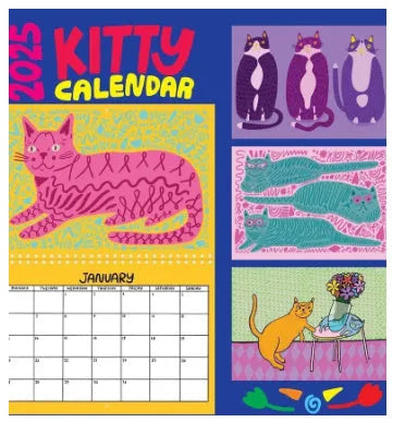 Cat themed yearly wall calendar for 2024 or 2025 on paper