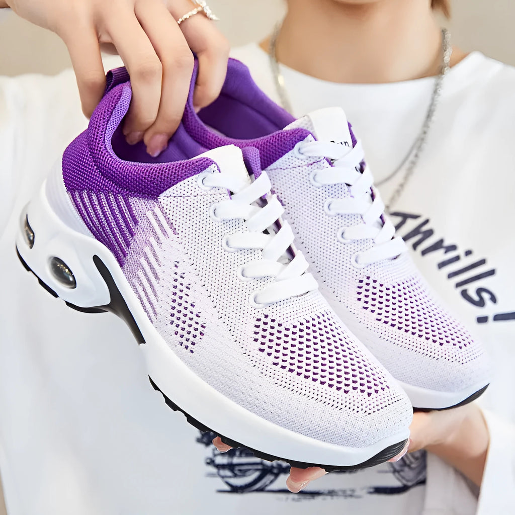 Women's Flyknit casual running shoes with striped pattern and mesh lining in available colours