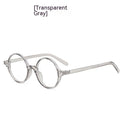 Retro round flat lens glasses in bright black, sand black, tofu pudding and transparent grey PC frames.