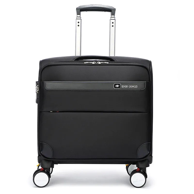Black waterproof Oxford cloth business travel suitcase with universal wheels, 18-inch carry-on size