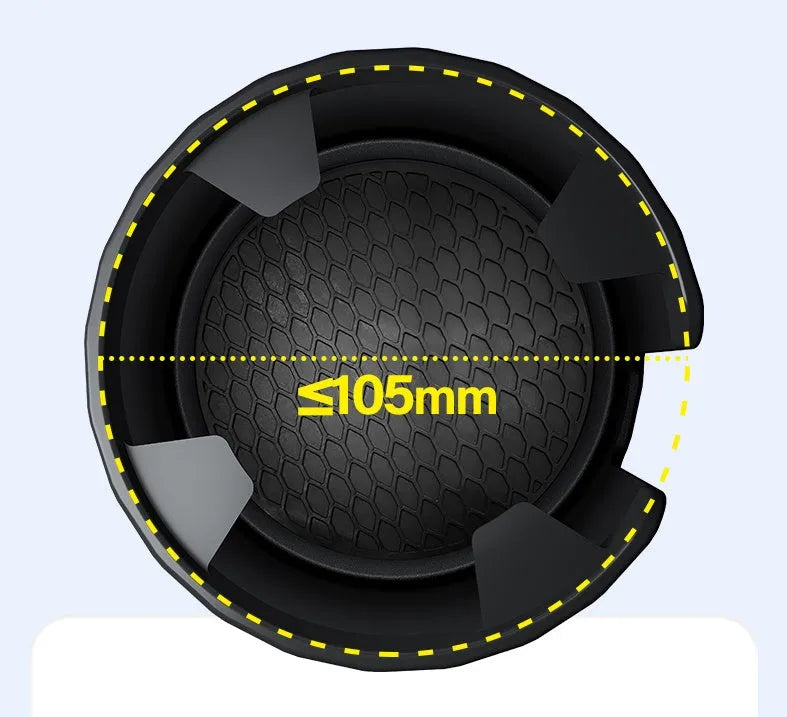 Matte black ABS car cup holder expander with adjustable base for large bottles.