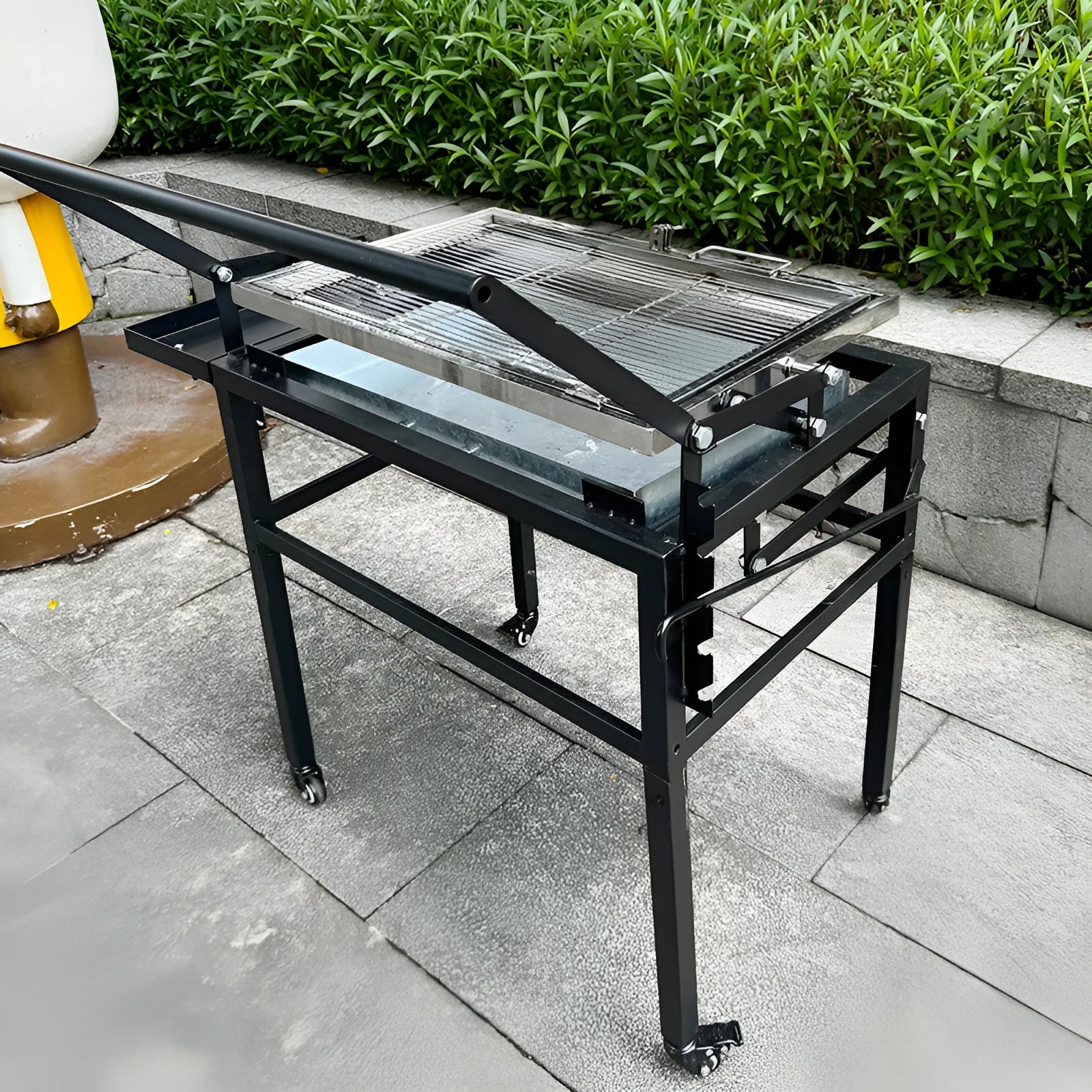 Large portable foldable charcoal barbecue grill with detachable components