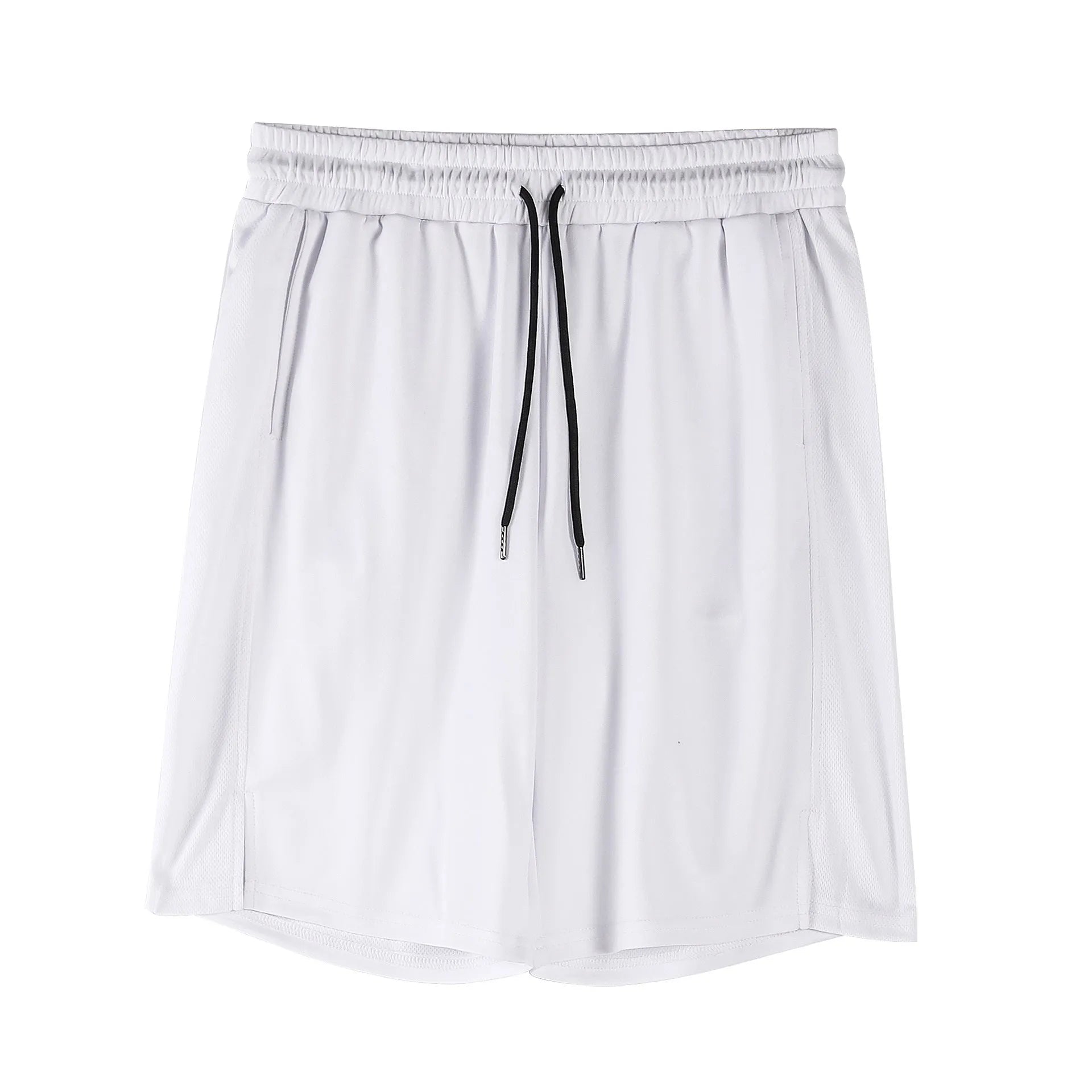 Man wearing loose-fitting black quick-dry mesh shorts with an elasticated waist.