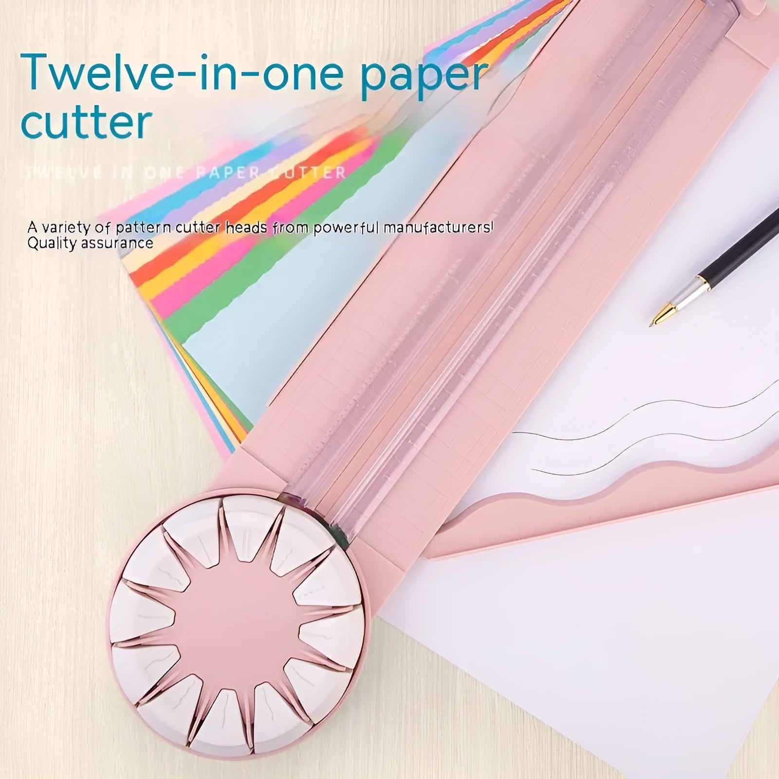 Pink and black 12-in-1 plastic paper cutting machine tool for decorative craft edges