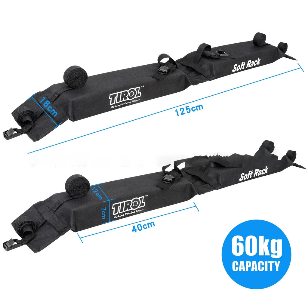Folding black 600D oxford cloth roof rack on car with webbing straps and metal buckles