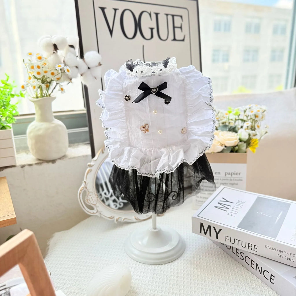 White polyester princess dress with waltz gauze skirt for small breed dogs