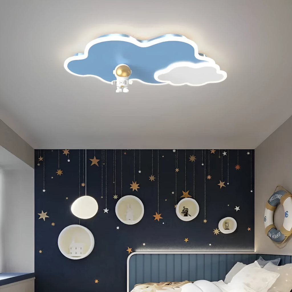 Round blue starry sky ceiling lamp with remote control for kids bedroom