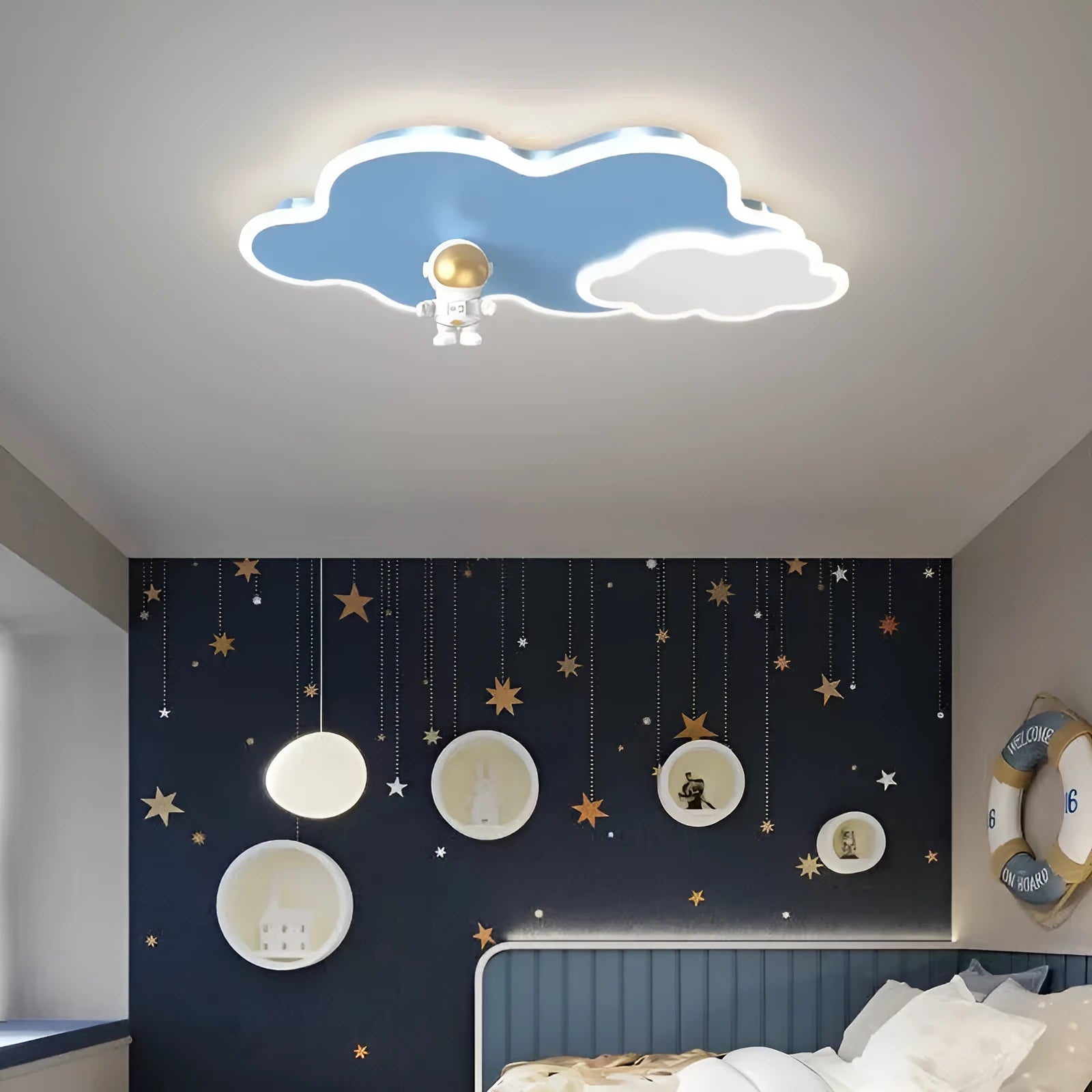Round blue starry sky ceiling lamp with remote control for kids bedroom