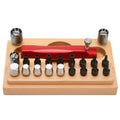 20-piece steel watch repair tool set with open tube tool in a black storage case.