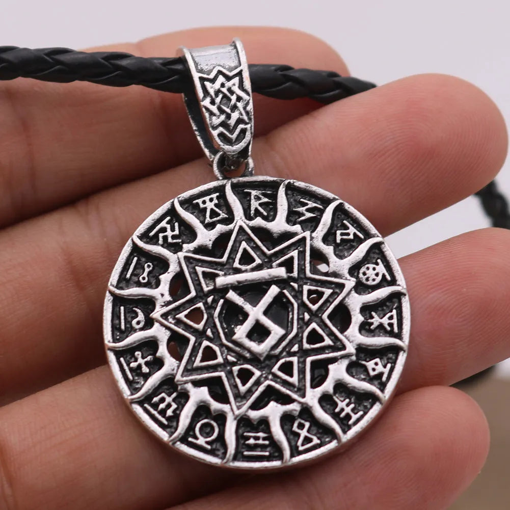 Lunavin logo pendant necklace with adjustable chain in antique silver finish