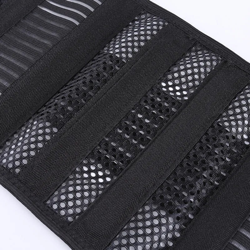 Black adult sports waist support belt with steel plate for lumbar decompression during fitness and running.