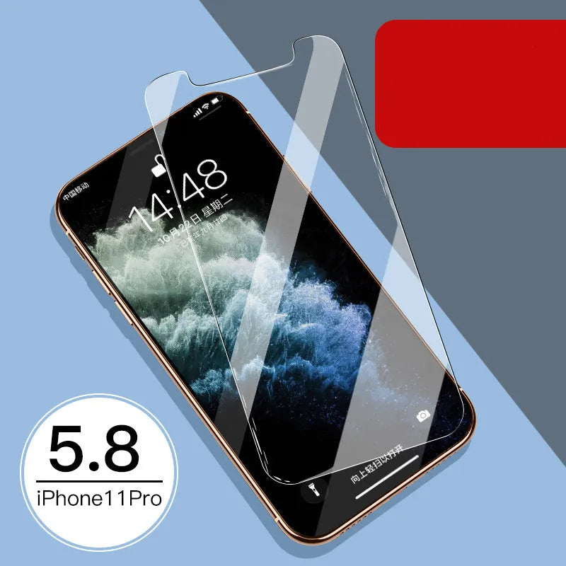 Tempered glass screen and rear protector films for Apple iPhone 11, X, and XS models.