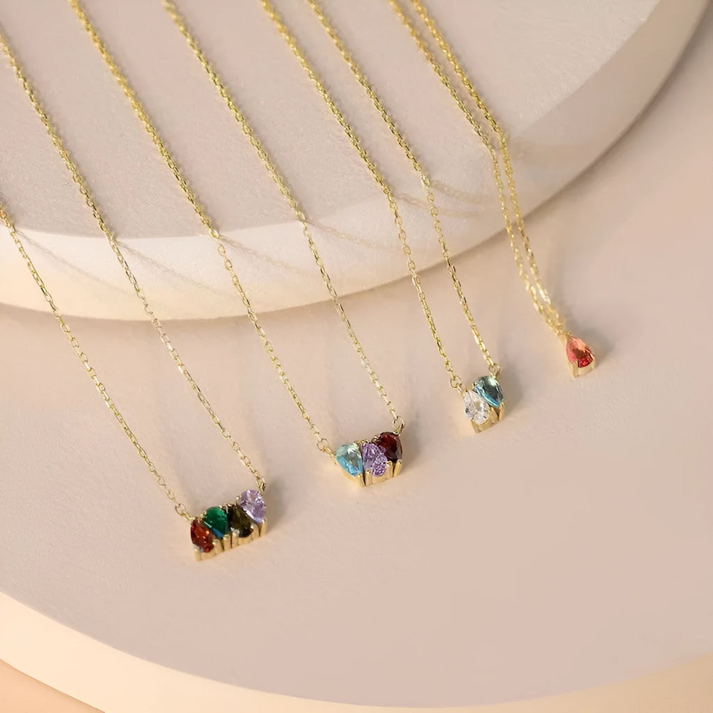 Titanium steel zircon necklace in princess style on a clavicle chain, available in silver, gold, and rose gold finishes.