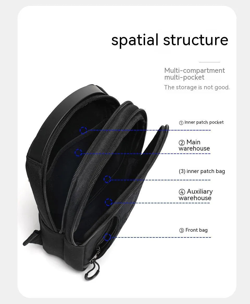 Casual black TPU waterproof chest pack with camouflage pattern and mobile phone compartment