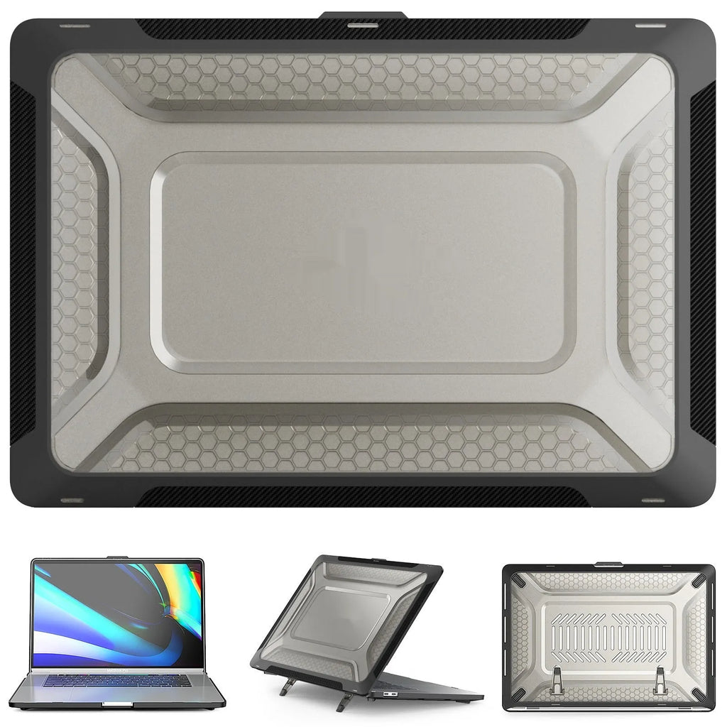 MacBook Air and Pro protective shell case in sapphire blue, elegant apricot, cool black, and starry sky grey colours.
