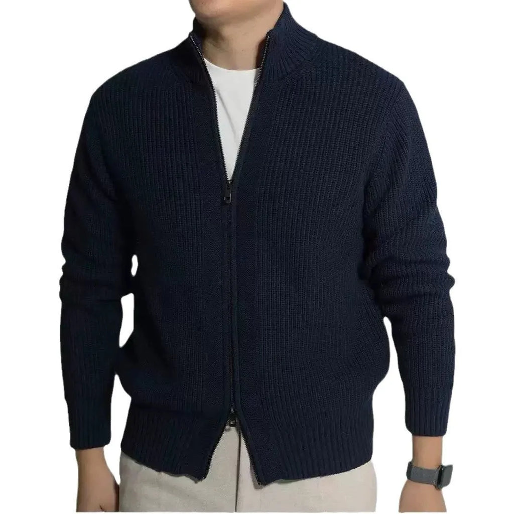 Men's black modal loose fit cardigan casual sweater front view