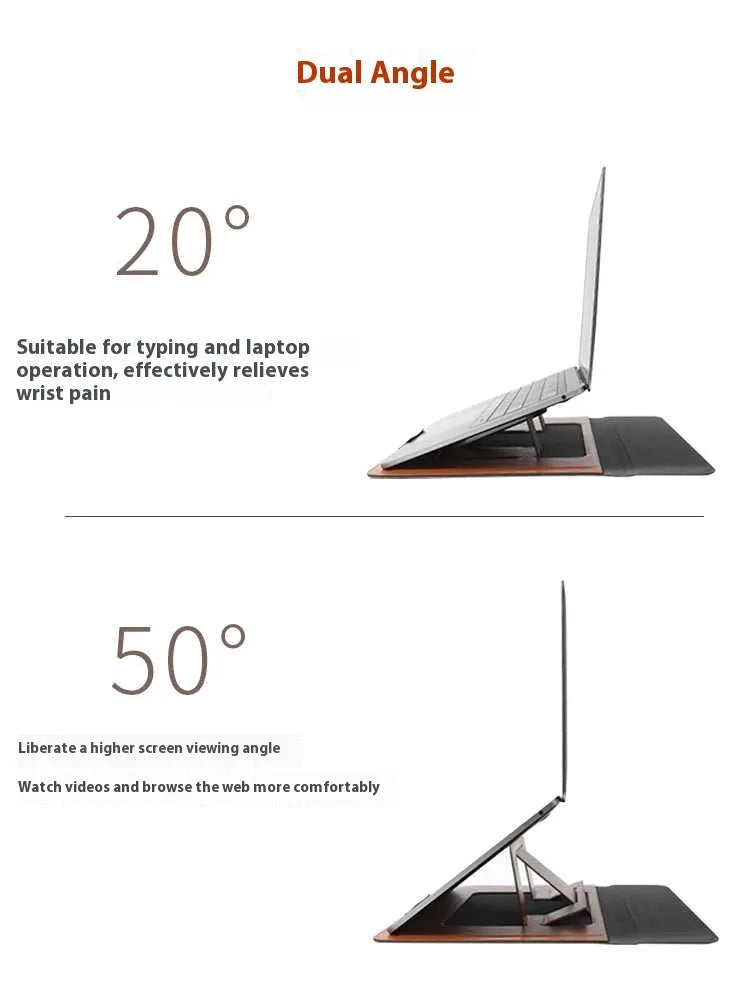 Black laptop bag bracket for 13.3-inch notebooks showing dual-angle viewing positions