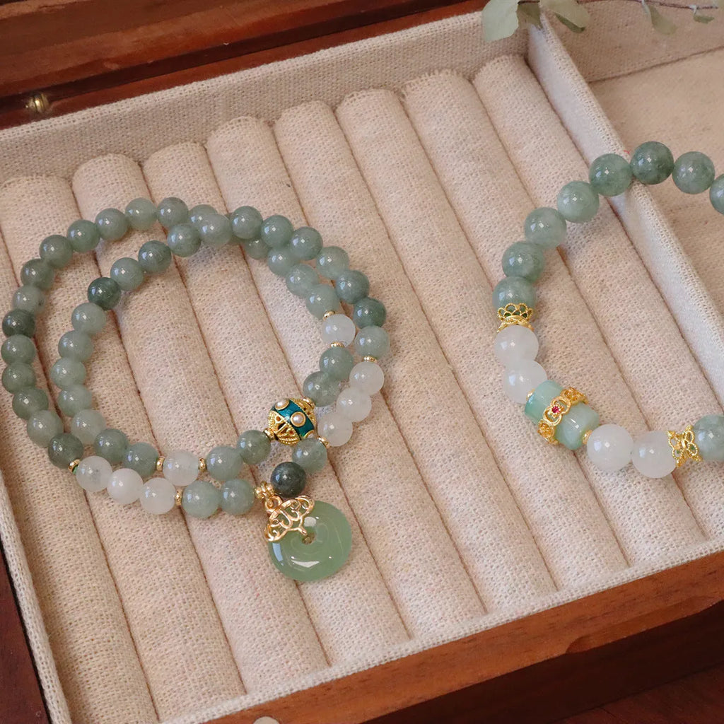 Women's new Chinese style bracelet with Myanmar jade safety buckle peace symbol pendant