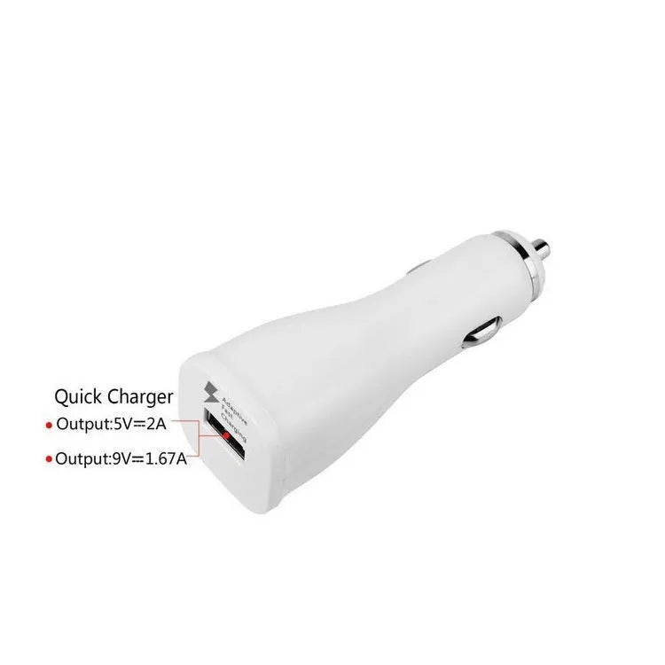 White QC30 USB car fast charger with QC2.0 certification for vehicle smartphone charging