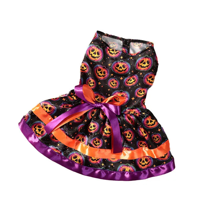 Halloween pet skirt for dogs with colourful pumpkin or skull print in double-layer polyester construction