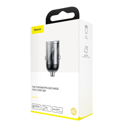 Grey 30W PPS fast car charger with 1 metre USB cable for mobile phones