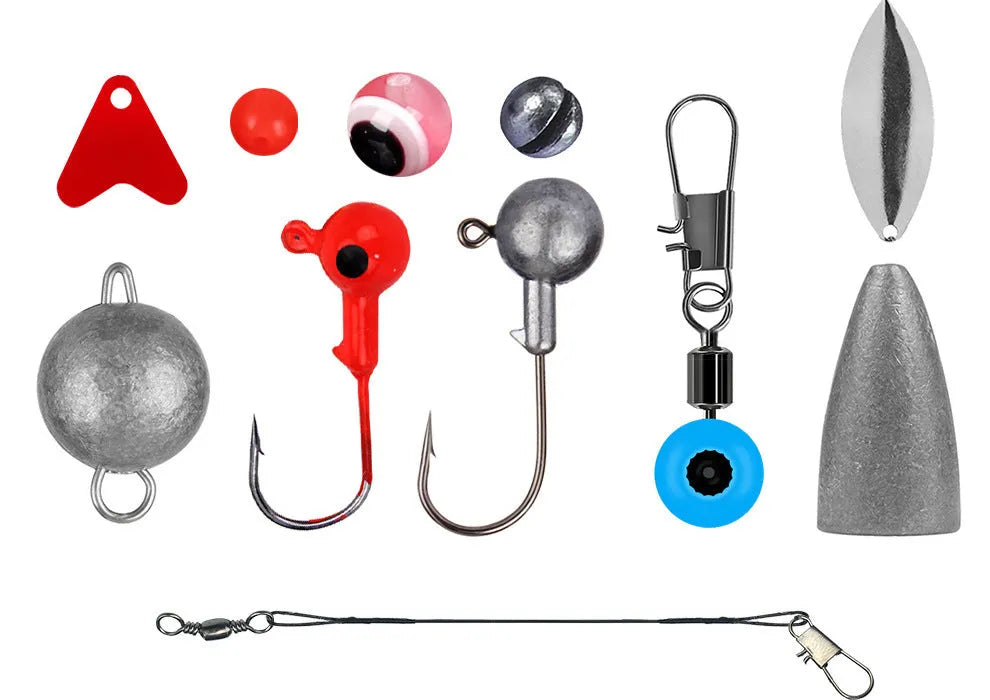 Weihe 257-piece fishing lure accessory set in orange ABS storage box with texas rig components