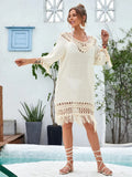 Hand-crocheted apricot beach dress with acrylic exterior and polyester lining for swimming and beachwear