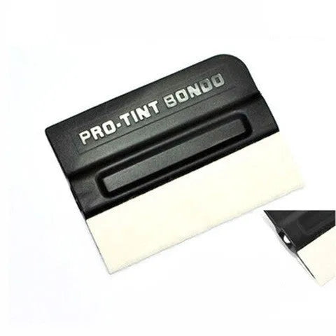 Car vinyl wrap scraper tool with ABS plastic handle and a choice of deerskin or wool pad.
