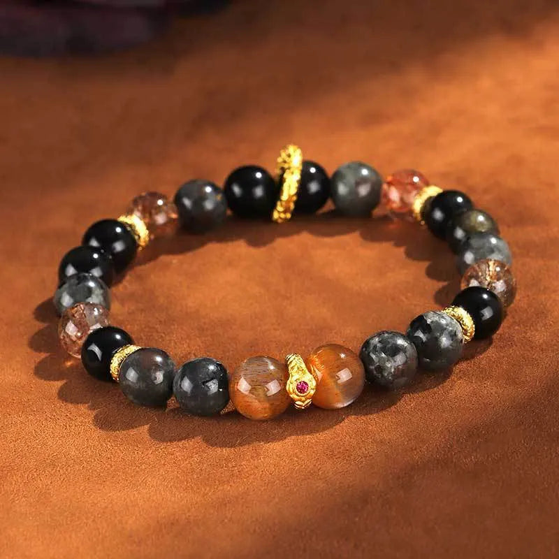 Black Sunstone flame stone Wukong bracelet handmade for unisex couple style