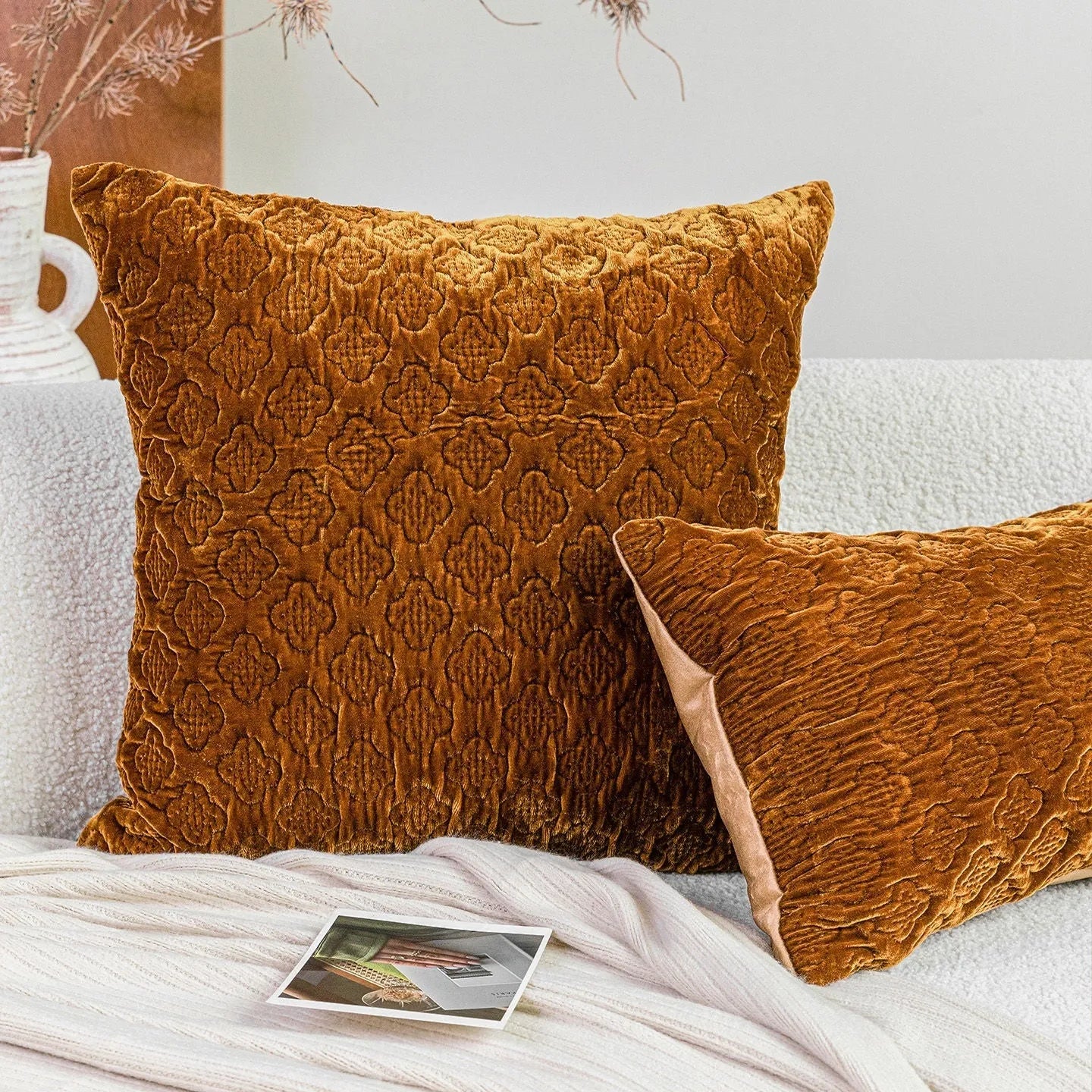 Brown gold antique Chinese style quilted cushion in 50x50cm square and 30x50cm waist pillow sizes