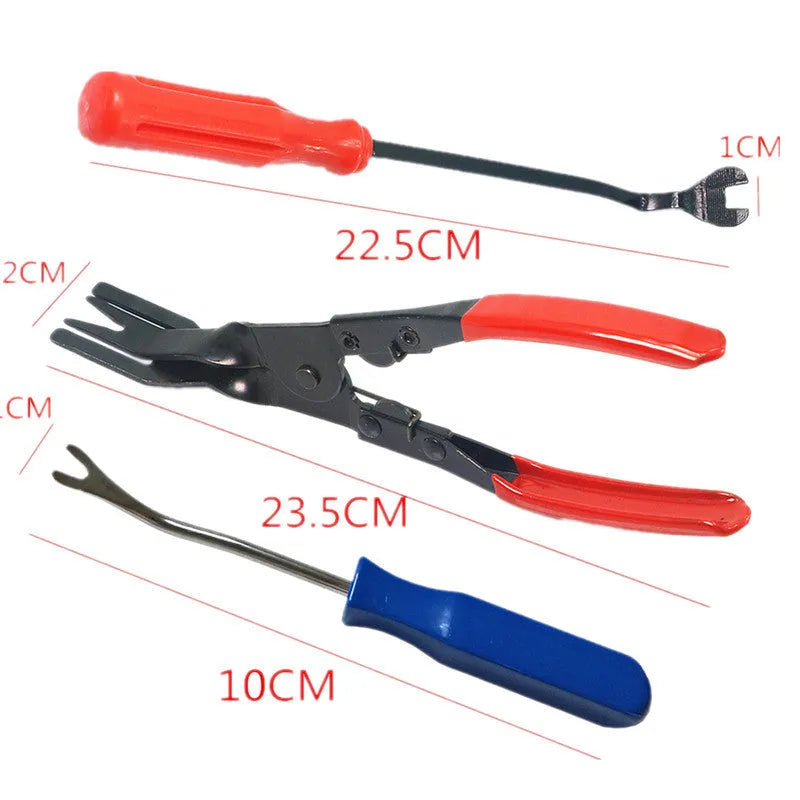 Red handled steel clip driver pliers for GM automotive door panel and horn nailing repair weighing 203g