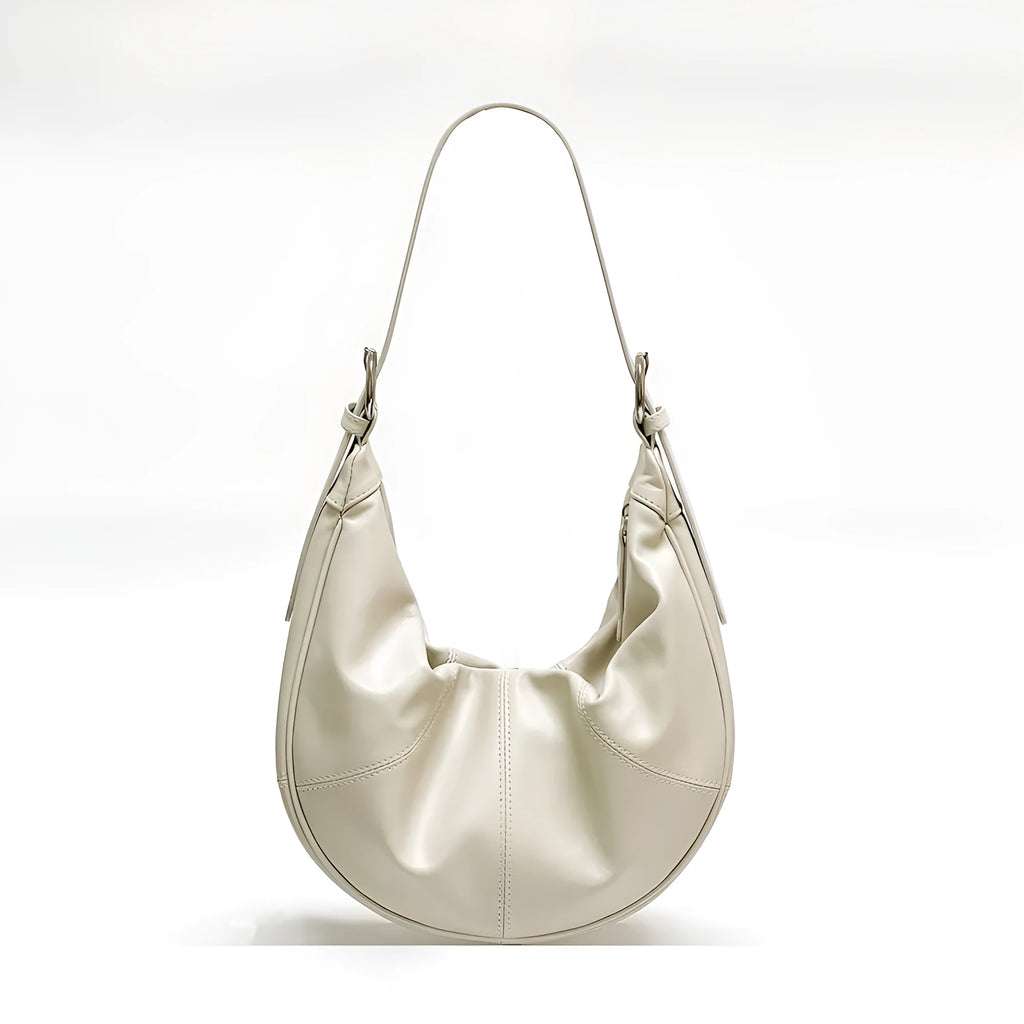 Women's dumpling shaped shoulder bag in soft first layer cowhide leather with double straps