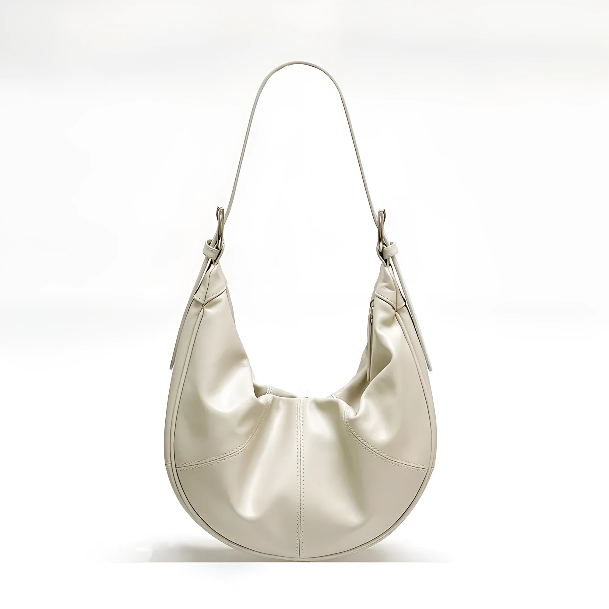 Women's dumpling shaped shoulder bag in soft first layer cowhide leather with double straps