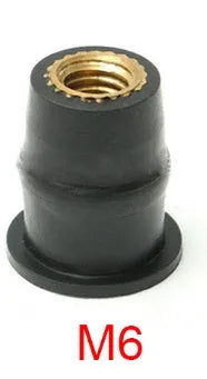 Black plastic motorcycle windshield rubber brass well nuts in M4 M5 M6 sizes pack of 10 pieces