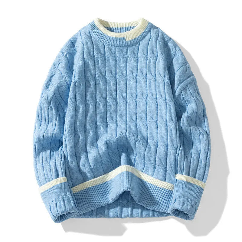Men's loose fit modal acrylic long sleeve pullover sweater in light blue