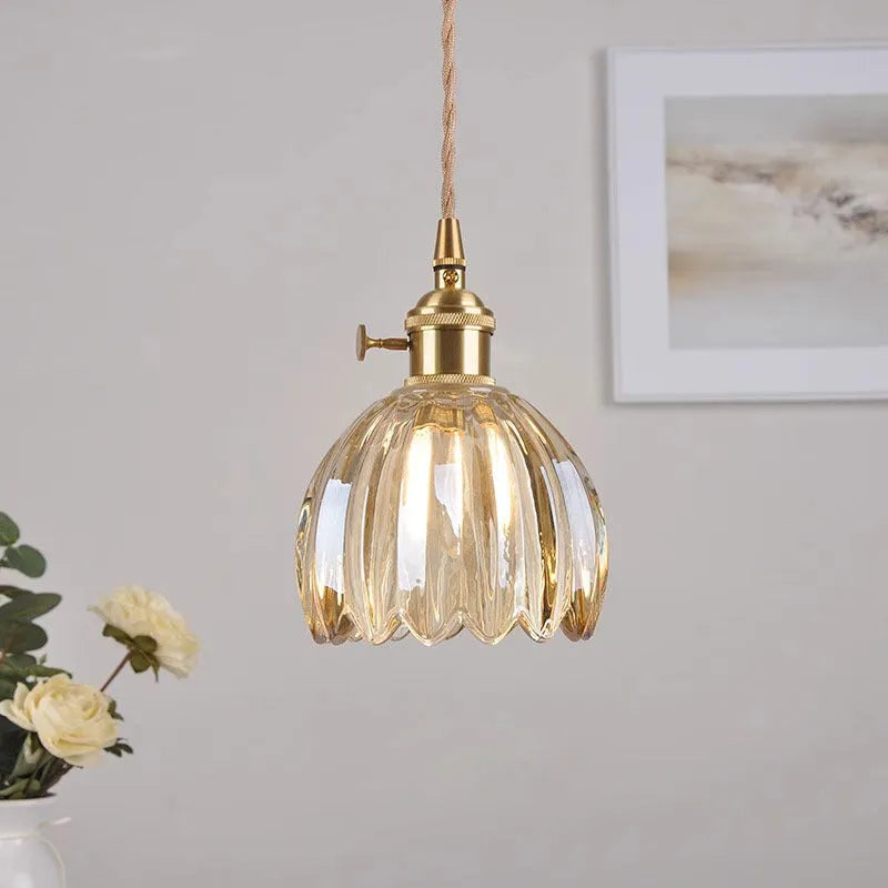 Vintage glass flower chandelier in amber white transparent green and smoky gray for bedroom bedside
