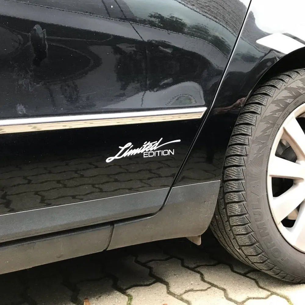 Reflective plastic bumper sticker in choice of black, white, or colourful finish, 16cm long by 3.8cm wide