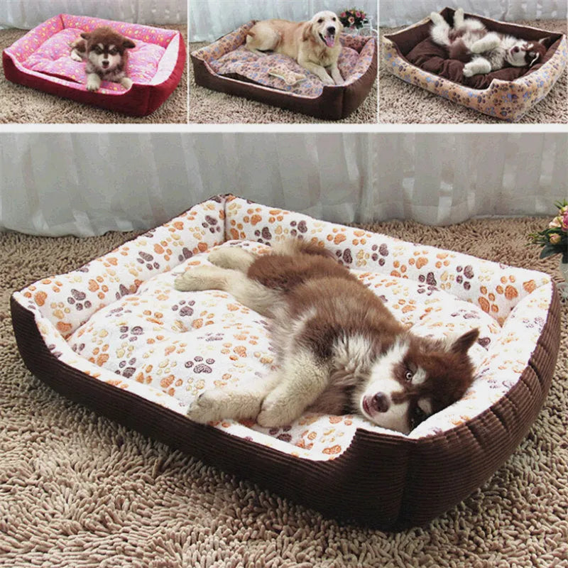 Beige soft plush dog bed with raised sides, shown in a medium size for a small dog.